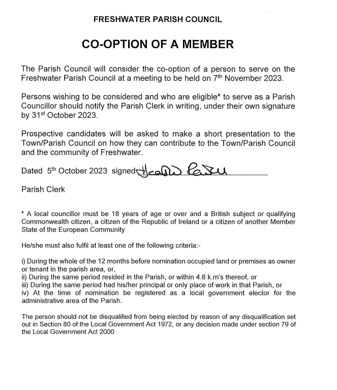 Co-option notice for parish councillor vacancy